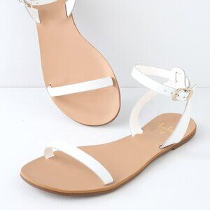 Lulus Colette White Nappa Leather Flat Ankle Strap Sandals - Size 8